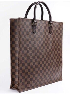 Authentic Louis Vuitton Sac Plat Damier Ebene Brown Tan Checkered Tote Bag